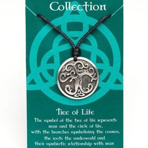 Celtic Tree of Life Pewter Necklace - Adjustable Black Cord